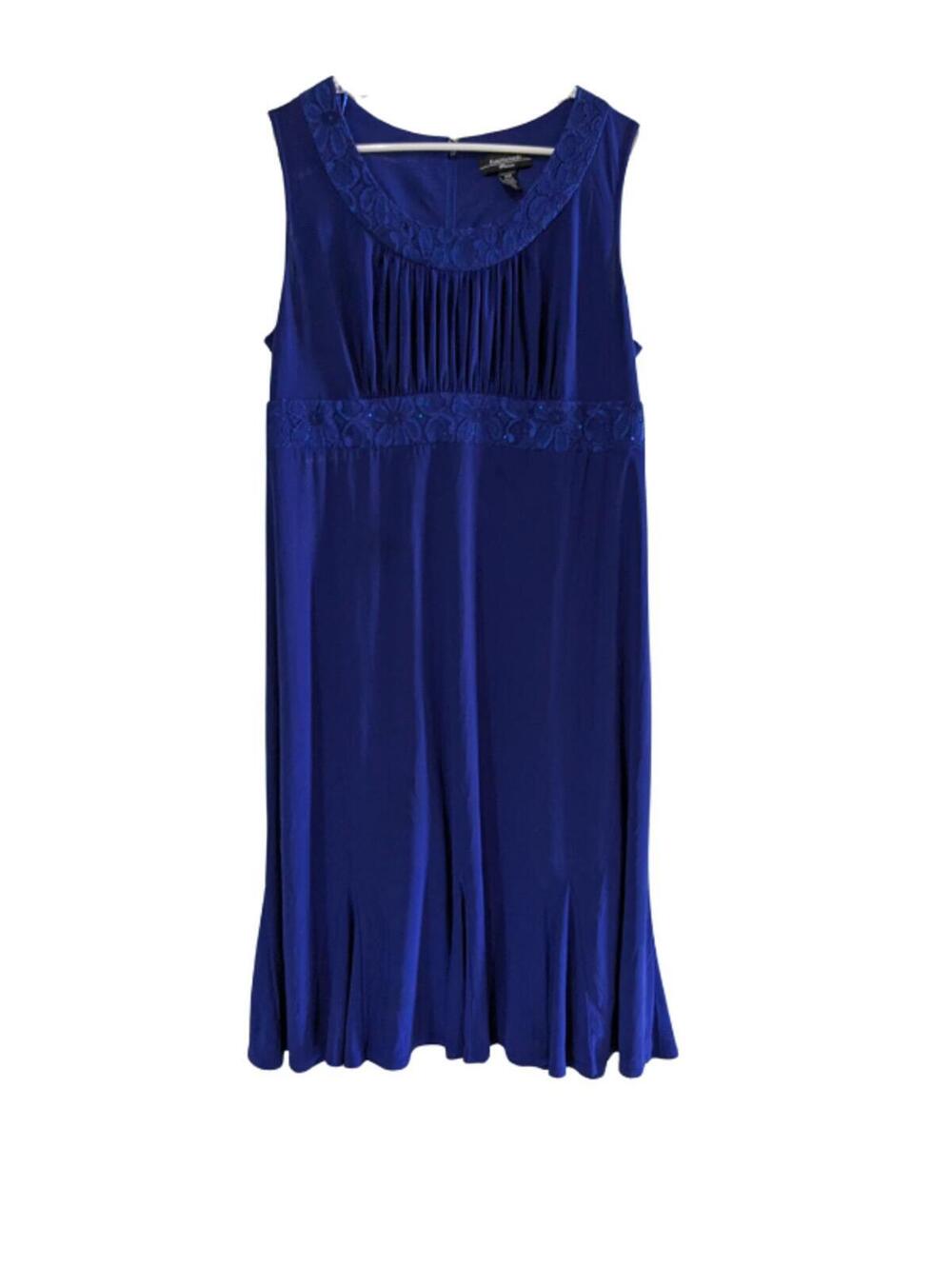 R&M Richards Women's Lace Sequin Dress Blue Plus Size 14W Flared Hem, Sleeveless